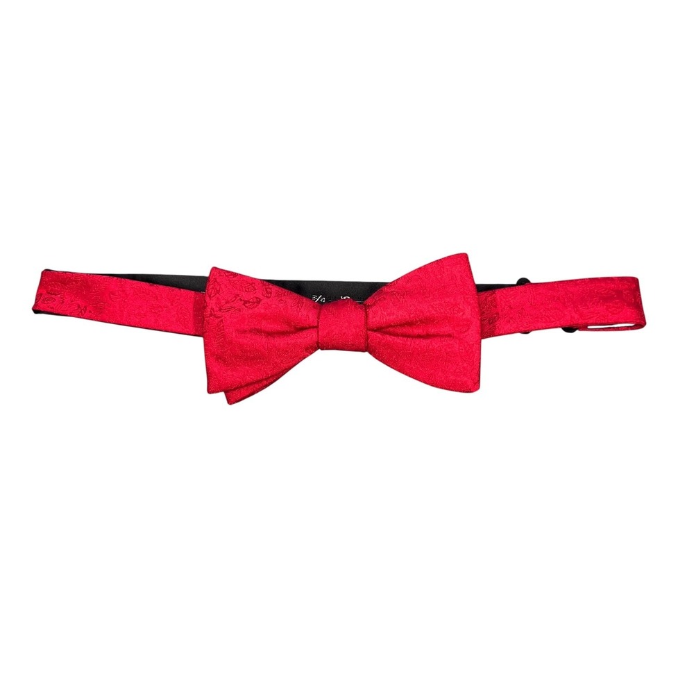 JF J.Ferrar Red Bow Tie Mens One Size Adjustable Floral Paisley Jacquard Formal
